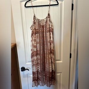 Lucky Brand Brown, Cream and Rust Beaded Bodice Maxi Dress. XL